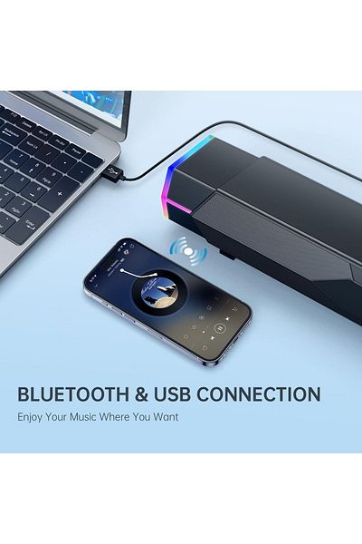 COOYA Computer Speakers, USB Powered Bluetooth, Colorful Lights, Switch Button, Stereo Surround Soundbar