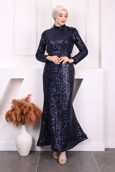 İmajButik Βραδινό φόρεμα με παγιέτες σε μπλε ναυτικό
