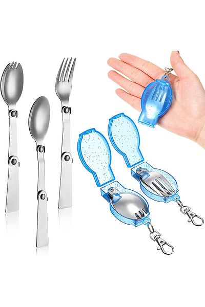 COOYA 3Pcs Portable Flatware Set, Stainless Steel Foldable Fork Spoon with Case, for Travel Camping