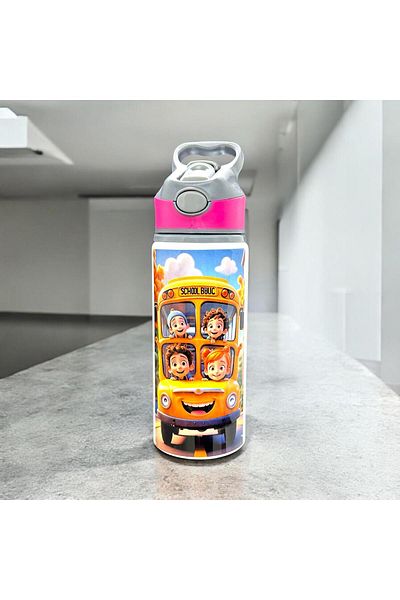 Marblestone Sublimation Pink Water Bottle with Straw (Personalized Photo Printing Is Possible.) - 650Mlt