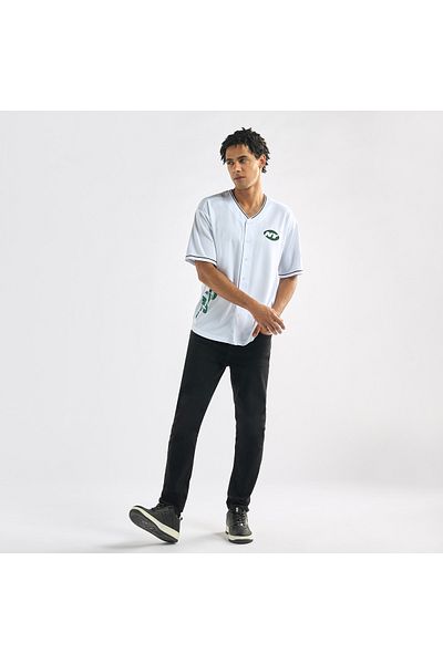 FAV Relaxed Fit New York Jets Print V-Neck Shirt with Short Sleeves