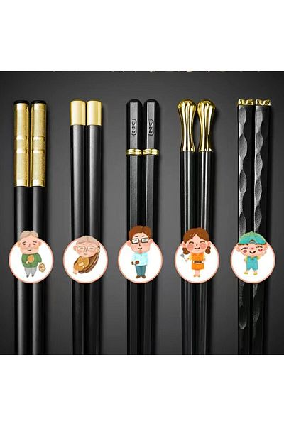 COOYA 5 Pairs Dishwasher Safe Metal Chopsticks, Square Lightweight Chopsticks, Kitchen Set