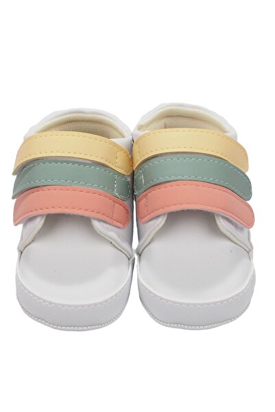 bebegen Baby Girl White Orange Green Velcro Back Rainbow Leather Shoes