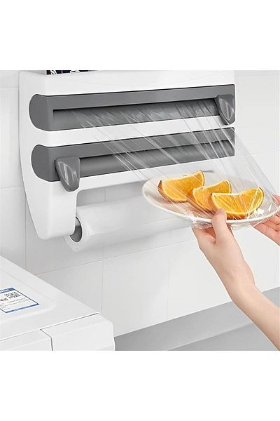 COOYA Multifunctional Storage Cutting Spice Rack, 4-in-1 Wall-Mount Kitchen Cling Film Foil Dispenser
