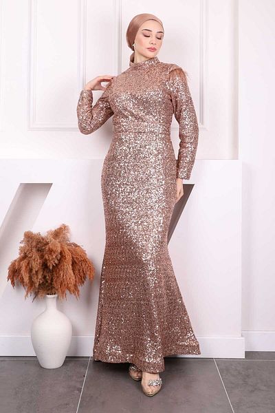 İmajButik Βραδινό φόρεμα με χρυσή ζώνη με παγιέτες