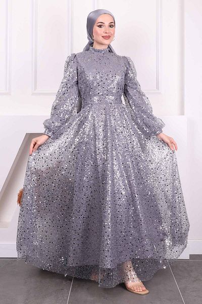 İmajButik Βραδινό φόρεμα με γκρι παγιέτες