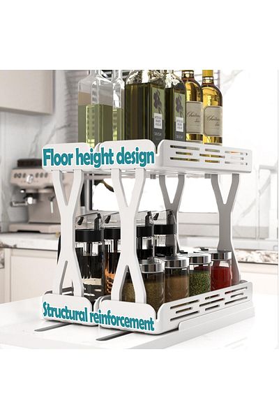 COOYA Spice Rack Organizer, Slide & Rotate Kitchen Storage, 2 Double-Decker Shelves with Non-Skid Base