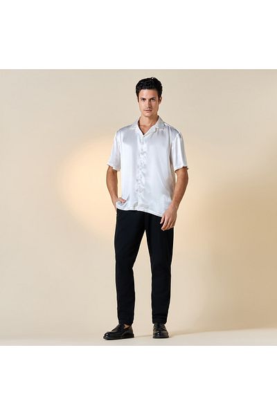Iconic Regular Fit Shirt with Camp Collar and Short Sleeves