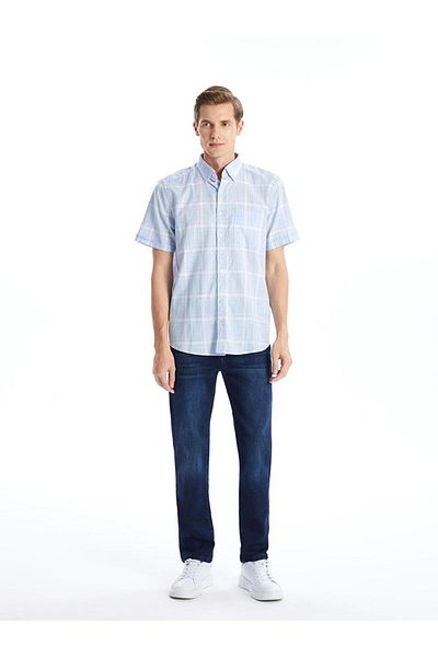 LC Waikiki Pánská kostkovaná popelínová košile LCWAIKIKI Classic Regular Fit s krátkým rukávem