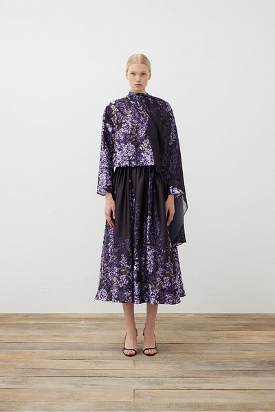 TERZİ DÜKKANI Hyacinth Pattern Twill Shawl Detailed Skirt Suit Tailor Shop