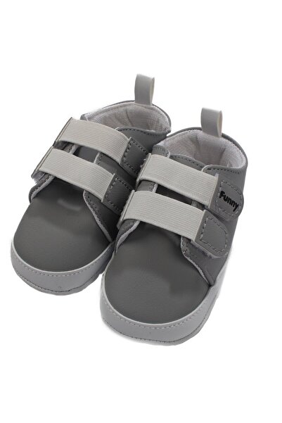 bebegen Baby Boy Gray Elastic Velcro Leather Shoes Leather Shoes