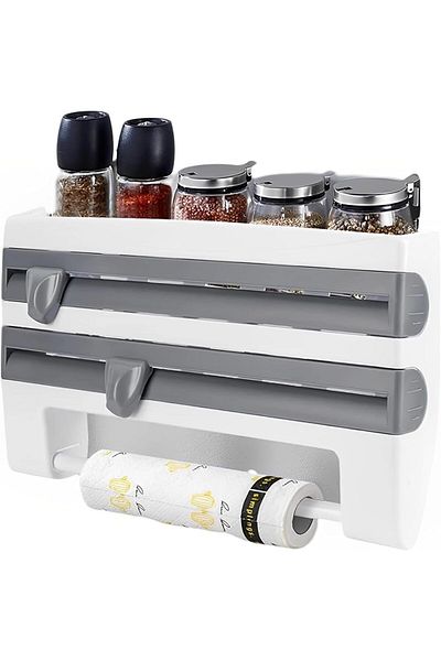 COOYA Multifunctional Storage Cutting Spice Rack, 4-in-1 Wall-Mount Kitchen Cling Film Foil Dispenser