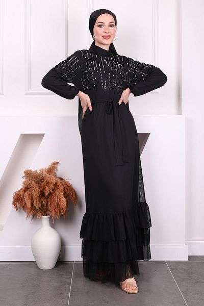 İmajButik Βραδινό φόρεμα σιφόν με βολάν μαύρη φούστα