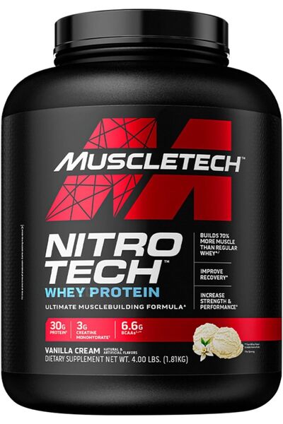 MUSCLETECH مسحوق بروتين مصل اللبن نيترو-تك لنمو العضلات والتعافي بنكهة كريمة الفانيليا - 4 أرطال