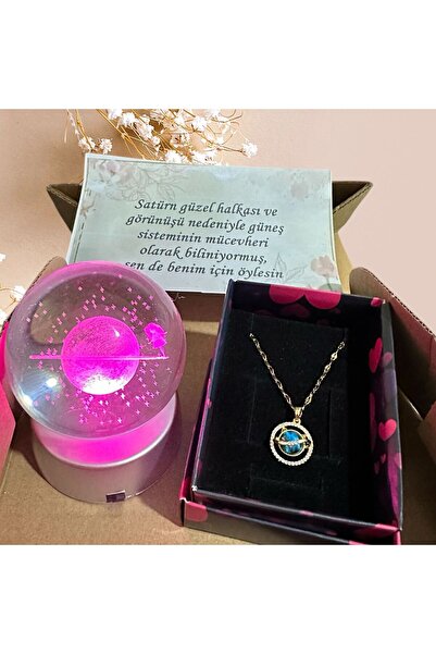 Armor4 Renk Değiştiren Led Işıklı Cam Satürn Kız Küre Dolunay Lamba Kristal Top