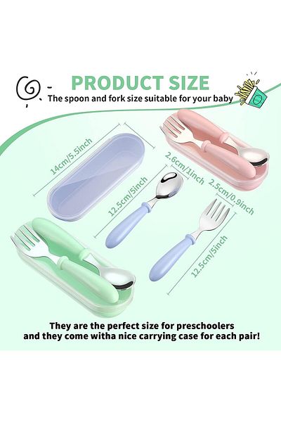 COOYA 9 Pieces Toddler Utensils Set, Stainless Steel, with Round Handle for LunchBox