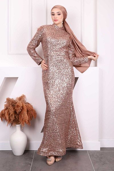 İmajButik Βραδινό φόρεμα με χρυσή ζώνη με παγιέτες