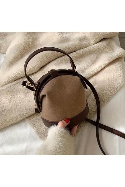 Accessories Vanilla Avenue Brown Leather Detailed Suede Look Mini Daily Women's Bag