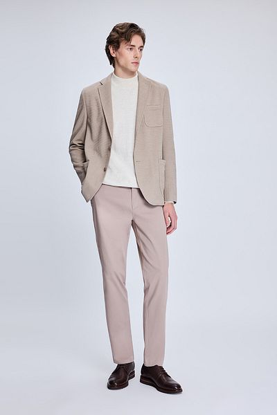 Hatemoğlu Beige Comfort Fit Patterned Mono Collar Classic Jacket