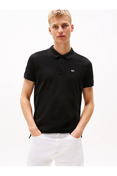 Tommy Hilfiger Tricou polo negru pentru bărbați Flag Patch Tommy Hilfiger