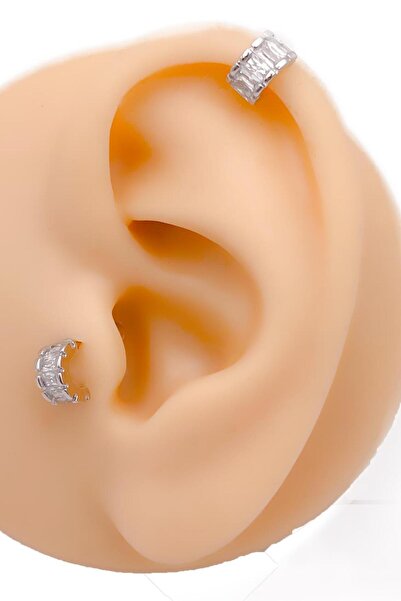 Trinos Cerrahi Çelik Piercing Baget Taşlı Yarım Halka Kıkırdak Tragus Piercin...