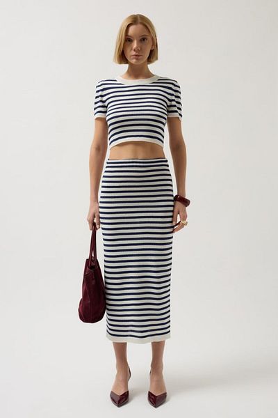 MODAVERA    Striped Crew Neck Crop