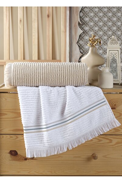 Dantela KOD-8091 - 50x90/80x150 Жаккардові та вишиті бавовняні рушники (набір...