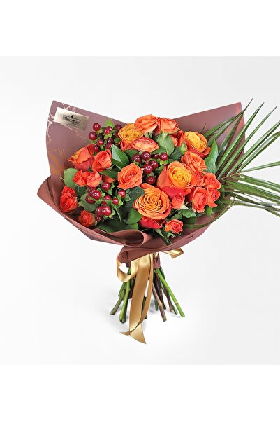 Rosebox Pumpkın - Turuncu Güllerden Çiçek Buketi