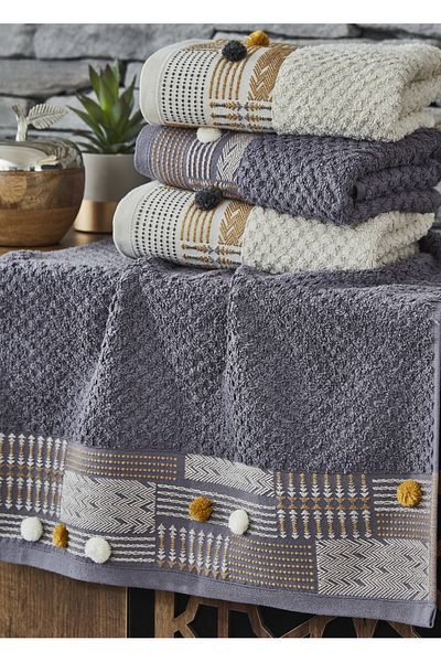 Dantela Kod-9820 50x90 Cotton Jacquard Towel Set - Mixed Set of 4