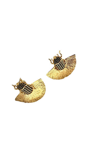 Les Contess Jewelry Pirinç Üzeri Lak Kaplama Mısır Böceği Küpe