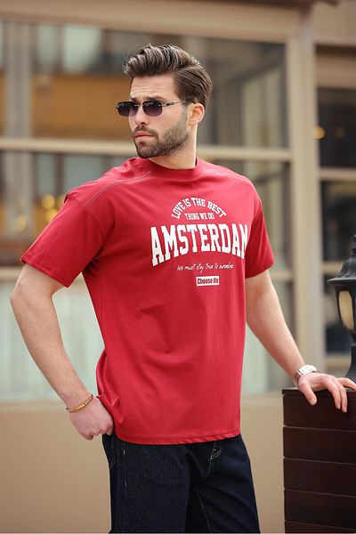 Madmext Ανδρικό μπλουζάκι Claret Red Printed E7124