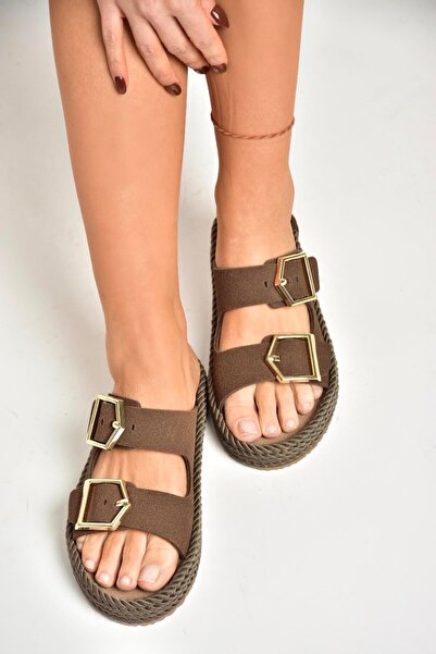 Fox Shoes U596030202 Кафяви велурени дамски чехли