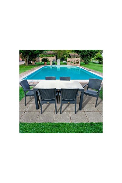 nar sokağı Zeugma Antrasit 90x150 Cm Camlı Rattan Bahçe Balkon Masa Takımı
