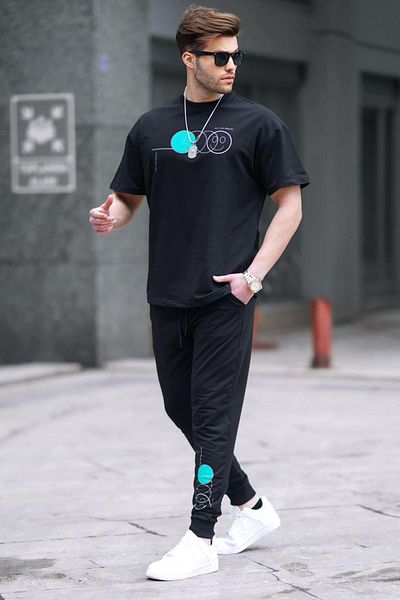 Madmext Black Short Sleeve Tracksuit Set 5935