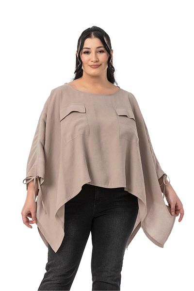DISENTIS MODEST Μπλούζα Mink Poncho με μανίκια μεγάλου μεγέθους και λεπτομέρεια τσέπης με κορδόνι