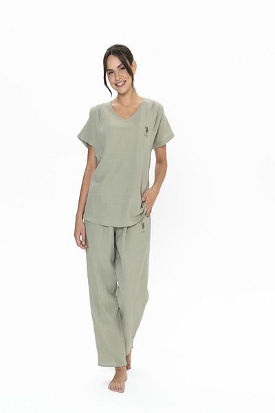 U.S. Polo Assn. U.S. Polo Assn. 20015 Women's Rights Short Sleeve V-Neck Muslin Fabric Pajama Set