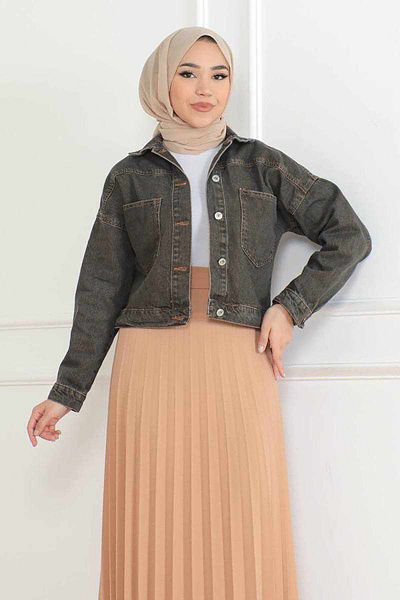 ZİZO MODA سترة نسائية من الدنيم، سترة جينز بنية
