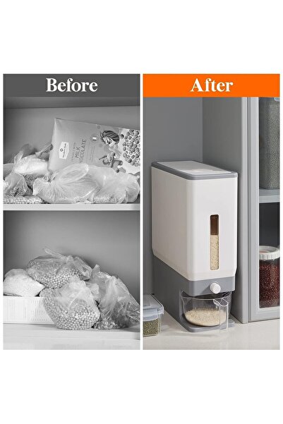 COOYA 25 Lbs Large Rice Dispenser,with Measuring Cup,Cereal Airtight,Food Storage box for Kitchen,Grey