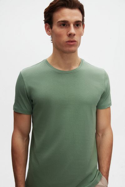 D'S Damat Slim Fit Green Crew Neck 100% βαμβακερό αναπνεύσιμο μπλουζάκι