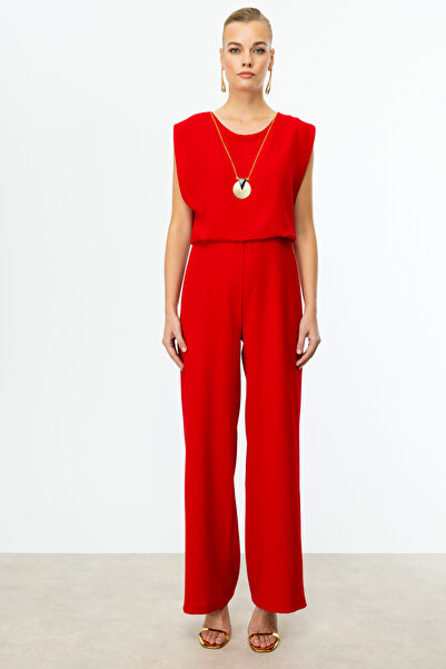 Mi Pret a Porter Mi Arkası Bağcıklı Kolyeli Geniş Paça Tulum