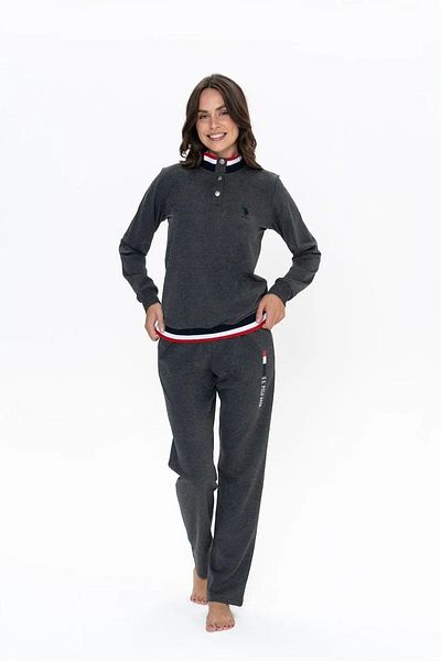 U.S. Polo Assn. U.S. Polo Assn. 20112 Women's Anthracite Melange Long Sleeve Stand Collar Pajama Set