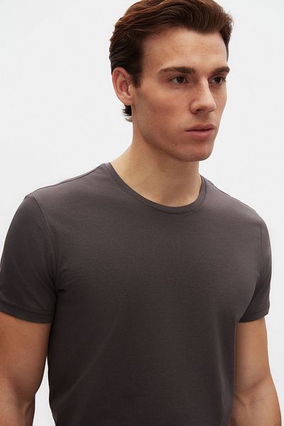 D'S Damat Slim Fit Anthracite Crew Neck 100% βαμβακερό αναπνεύσιμο μπλουζάκι