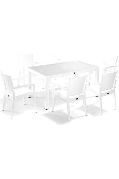 nar sokağı Zeugma Beyaz 90x150 Cm Camlı Rattan Bahçe Balkon Masa Takımı