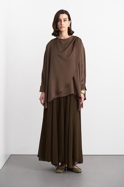 KADRİYE BAŞTÜRK Elina Silk Asymmetrical Shirt - Brown