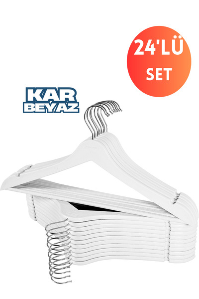 Dorcia Home 24 Adet Beyaz Lüks Askı Ahşap Görünümlü Plastik A Kalite Beyaz Askı