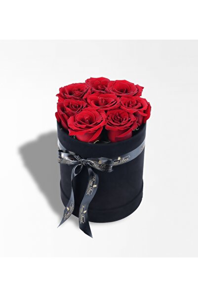 Rosebox Legend Red Mini - Kadife Yuvarlak Kutuda 8 Kırmızı Gül