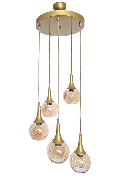 Fer Avize Fred Modern Decorative Antique Color Glass 5-Piece Pendant Lamp Chandelier Living Room - Kitchen - Bedroom