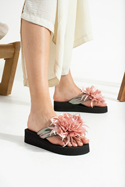 Bermody Molly Дамски сандали с платформа и флорален мотив в цвят сьомга, с от...