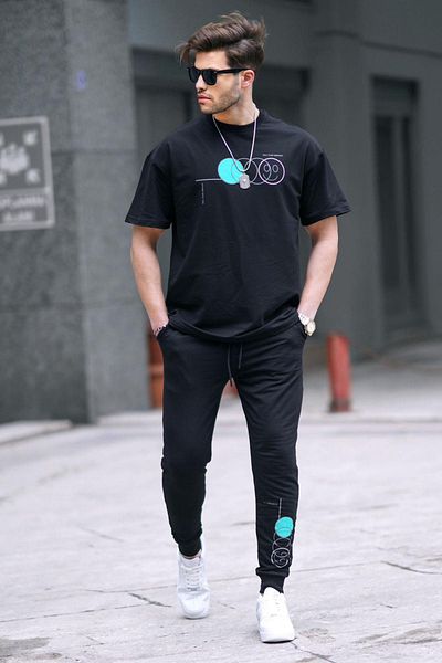 Madmext Black Short Sleeve Tracksuit Set 5935