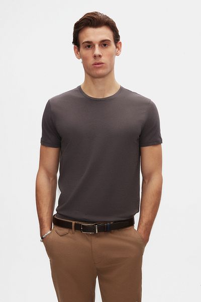 D'S Damat Slim Fit Anthracite Crew Neck 100% βαμβακερό αναπνεύσιμο μπλουζάκι